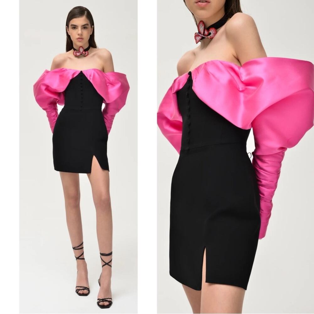 NAFSIKA SKOURTI Opera Puff Sleeve Off the Shoulder Mini Dress Size 4